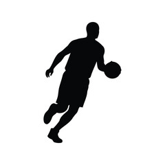 Basketball player silhouette dribbling ball athletic action sports vector graphic isolated on white