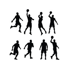 Basketball player silhouettes action poses dribbling shooting jumping sports athletes