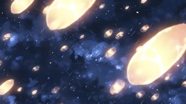 Night sky with glowing objects