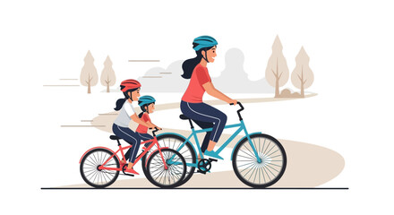Fototapeta premium Happy Family Riding Bicycles Together on a Sunny Day in the Park