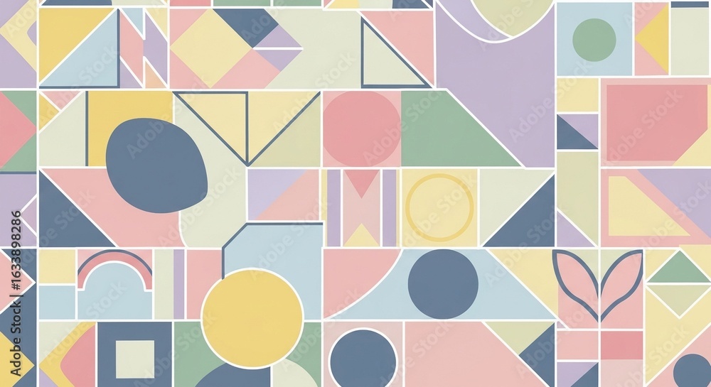 Poster abstract geometric pastel pattern background with repeating shapes and soft colors for modern design