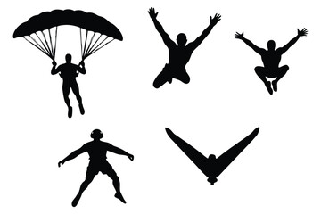 Collection of silhouettes representing extreme sports and activities