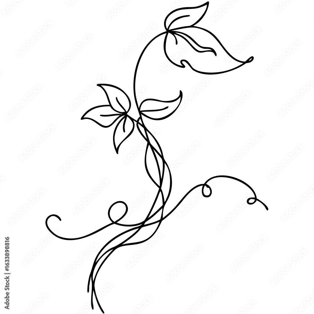 Poster delicate vine with curl artwork displaying floral stem and flowing lines in elegant simplicity. vine