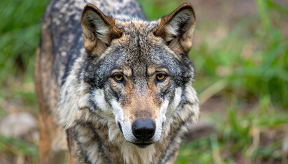 Obraz premium Portrait of wolf in natural habitat. Wild forest animal.