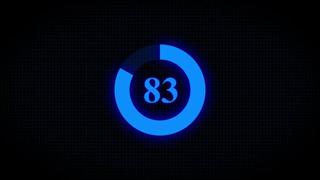Countdown timer number ,0 to 83 seconds circular countdown digital electronic timer. counting down with green numbers and circle marking time ,Sci-Fi light Effects electronic protection...