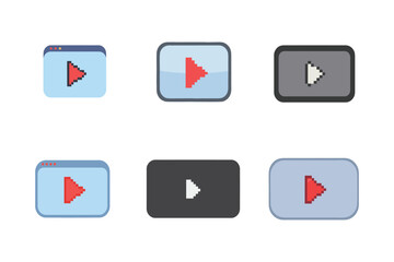 video play button, pixel icon illustration for social media