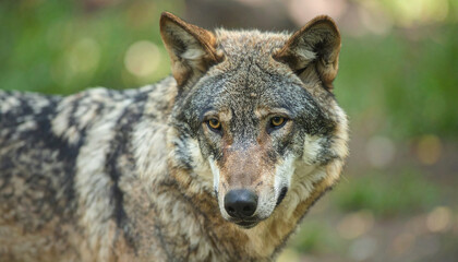 Obraz premium Portrait of wolf in natural habitat. Wild forest animal.