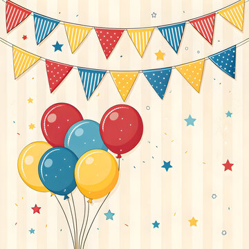 happy birthday flags and balloon scard background