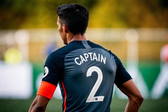 ChatGPT powiedział:
Football/Soccer player standing with his back to the camera, wearing a jersey with the number 2 and the word "Captain" on it.