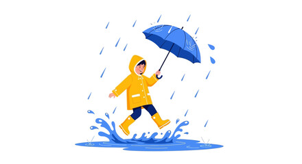 Joyful Rainy Day Stroll: A Child's Playful Adventure In Puddles