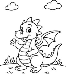 Cute Cartoon Dragon Coloring Page for Kids