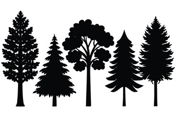 Fototapeta premium Collection of diverse tree silhouettes in black and white