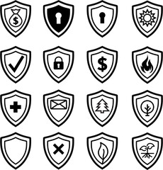 Obraz premium Security shield sign vector illustration, Lock security icon, Set of security shield icons, securityshields symbols with check mark and padlock, Shield security icon, Safety, protection sig
