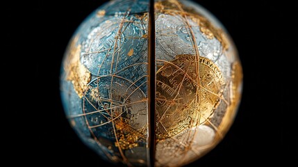 Conceptual globe showing coins and a map of Africa representing global economy and wealth distribution challenges