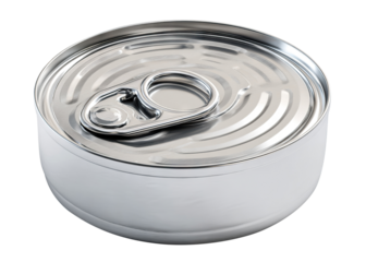 Closed metal tin can with pull tab, isolated on transparent cutout background