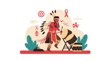 Fototapeta premium Native American Heritage Illustration Featuring Traditional Drumming Performance
