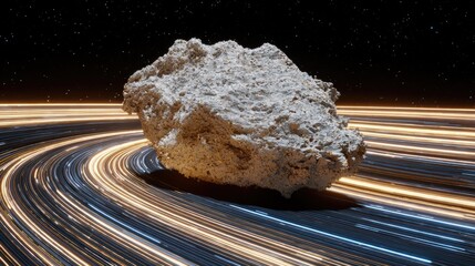 Asteroid in a swirling cosmic field