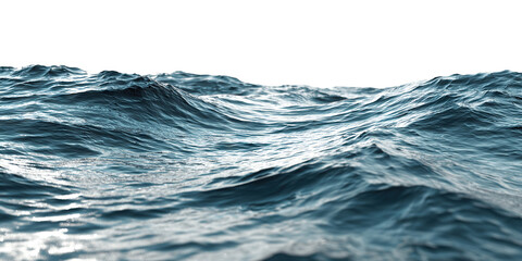 Wavy deep ocean surface with blue water, isolated on transparent cutout background