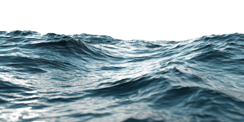 Wavy deep ocean surface with blue water, isolated on transparent cutout background