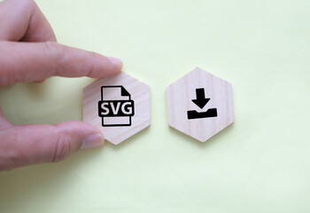 wooden square with SVG format file icon and download. the concept of saving a pdf file. concept pdf file save format