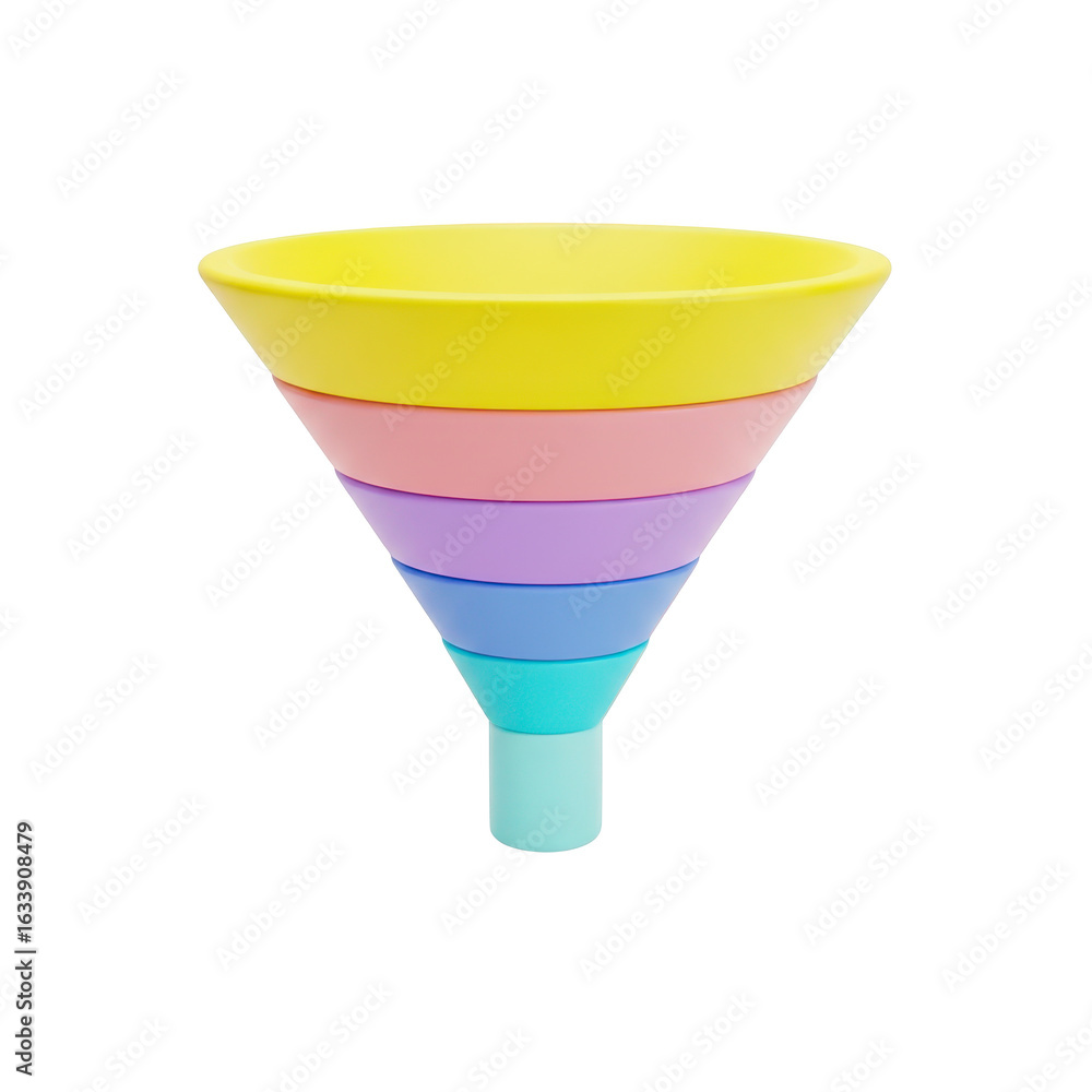 Poster 3d icon of colorful funnel with rainbow colors isolated on transparent background