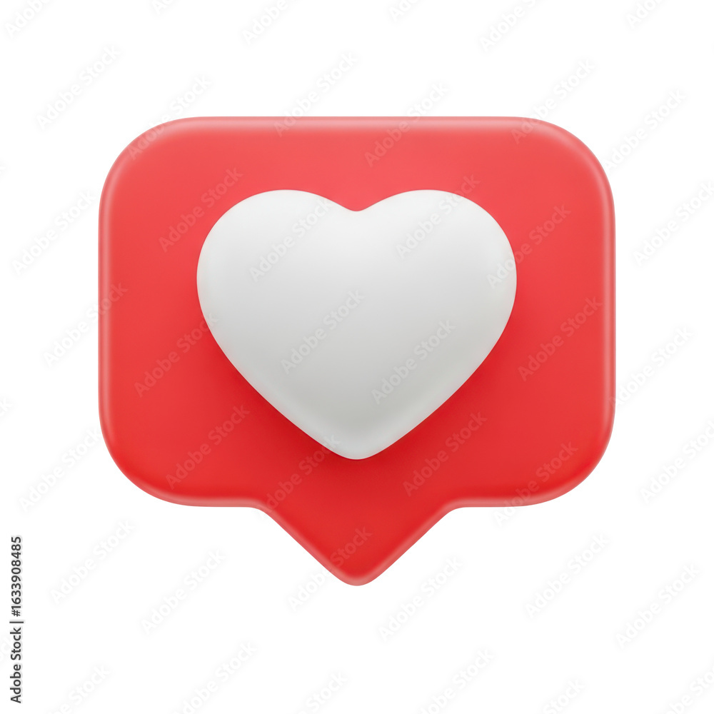 Poster 3d icon of red like notification with white heart isolated on transparent background