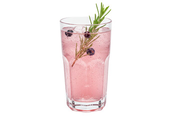 Isolated Pink Gin and Tonic Cocktail with Juniper Berries and Rosemary