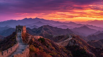Majestic Sunset over the Great Wall of China