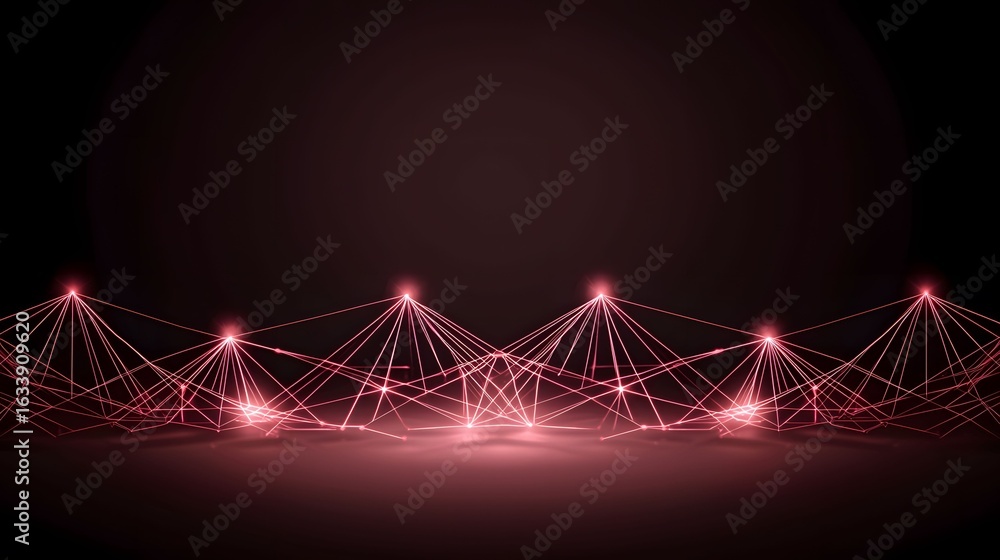 Poster the image shows a network of connected nodes and lines, illuminated with a soft, pinkish-red light a