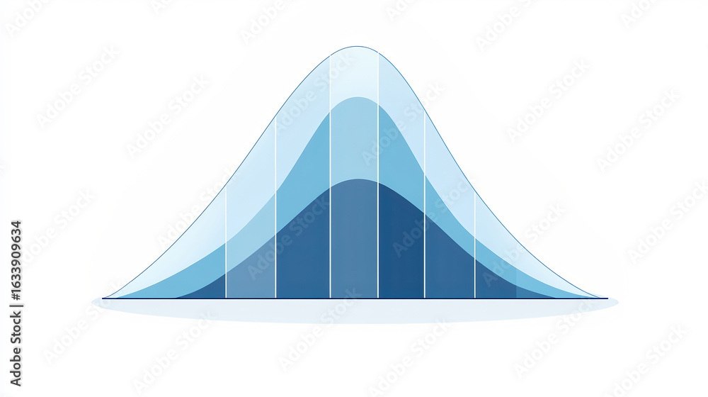 Aufkleber a smooth, stylized graph depicting a bell curve with varying shades of blue, representing statistica