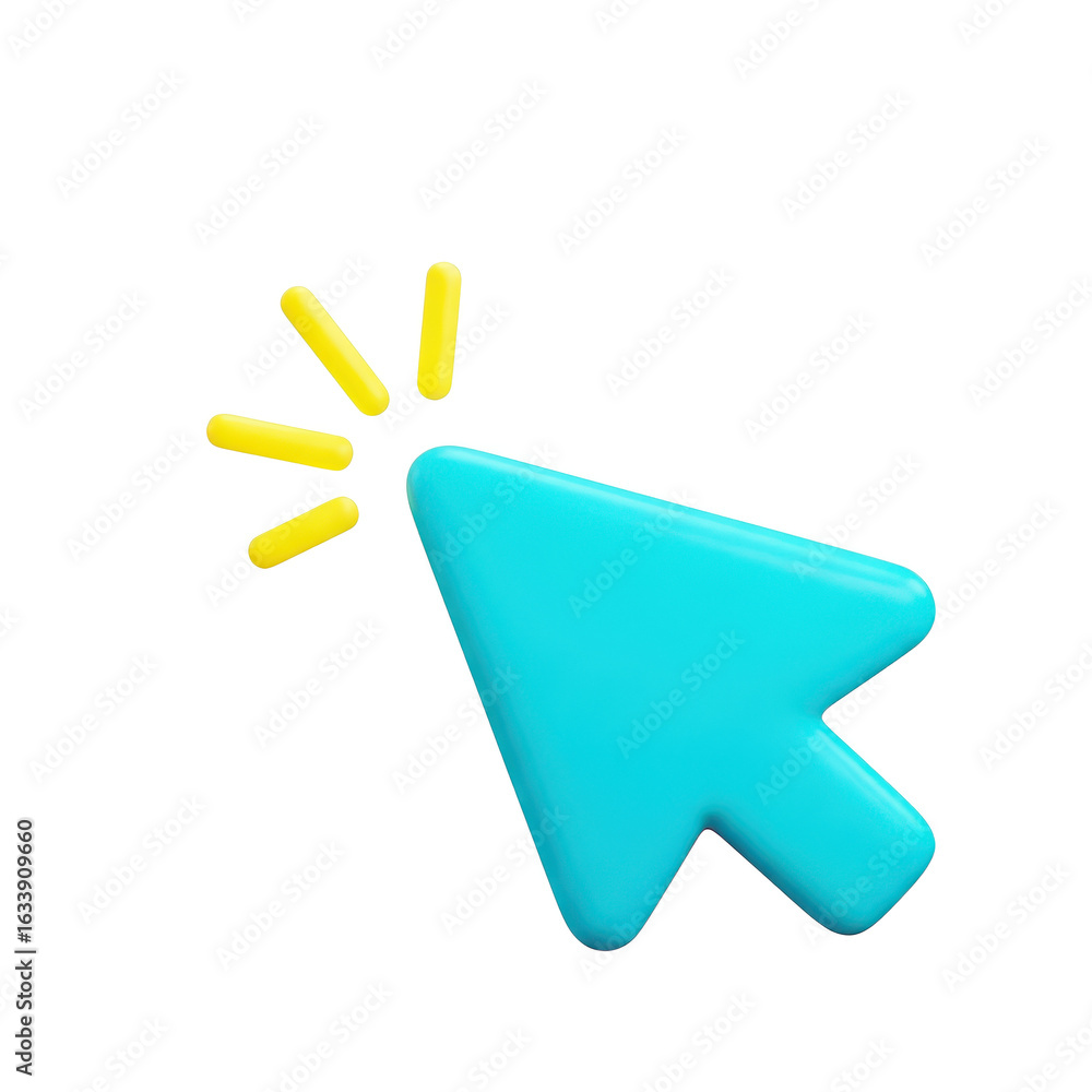 Poster 3d icon of a blue cursor clicking on a transparent background isolated on transparent background