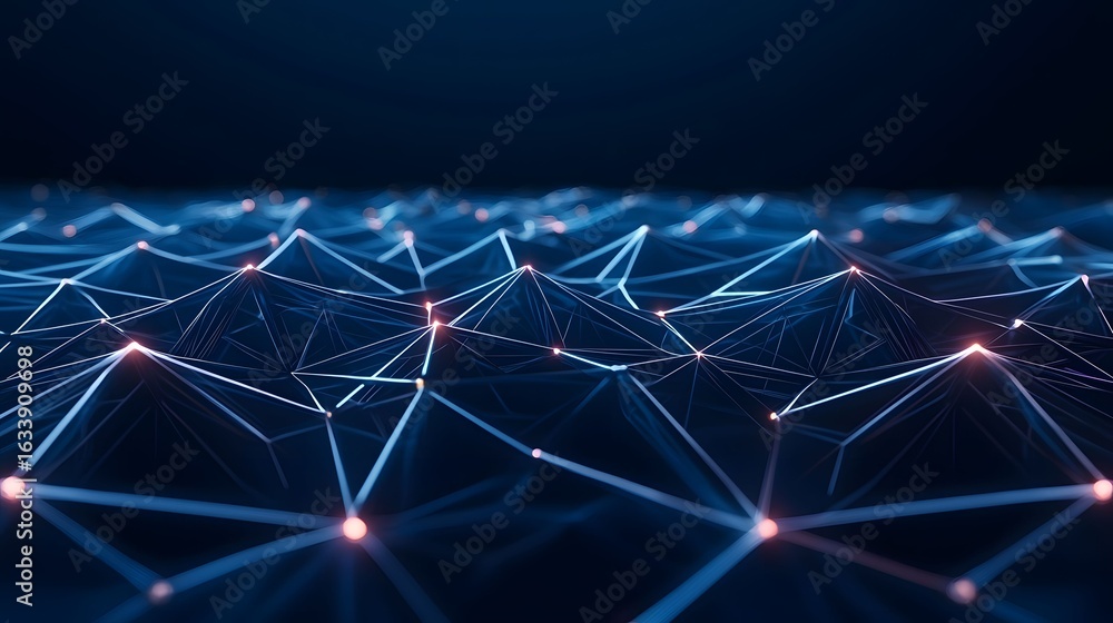 Aufkleber the image showcases a network of interconnected blue glowing lines and illuminated nodes on a dark b