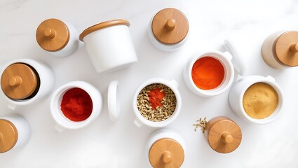 Ceramic Spice Containers on Marble Counter