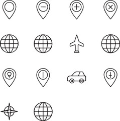 Travel and Navigation Line Icon Set