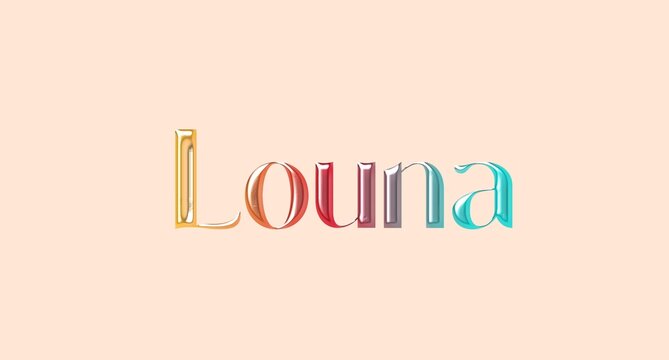 Louna name. Golden Name illustration. Colorful gradient graphic vector typography with removable background. 3D Separate european french name.