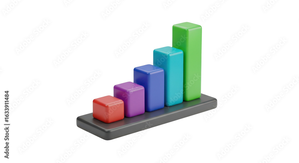 Poster 3d icon of colorful bar chart showing growth isolated on transparent background