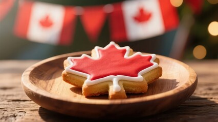 Canada Day theme, a maple leaf - shaped cookie with Canadian flag elements, conveying the festive celebration and national symbolism.
