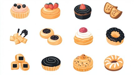 Sweet dessert assortment featuring various pastries and candies on a clean background