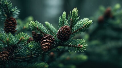 Serene Evergreen Cones in a Lush Forest