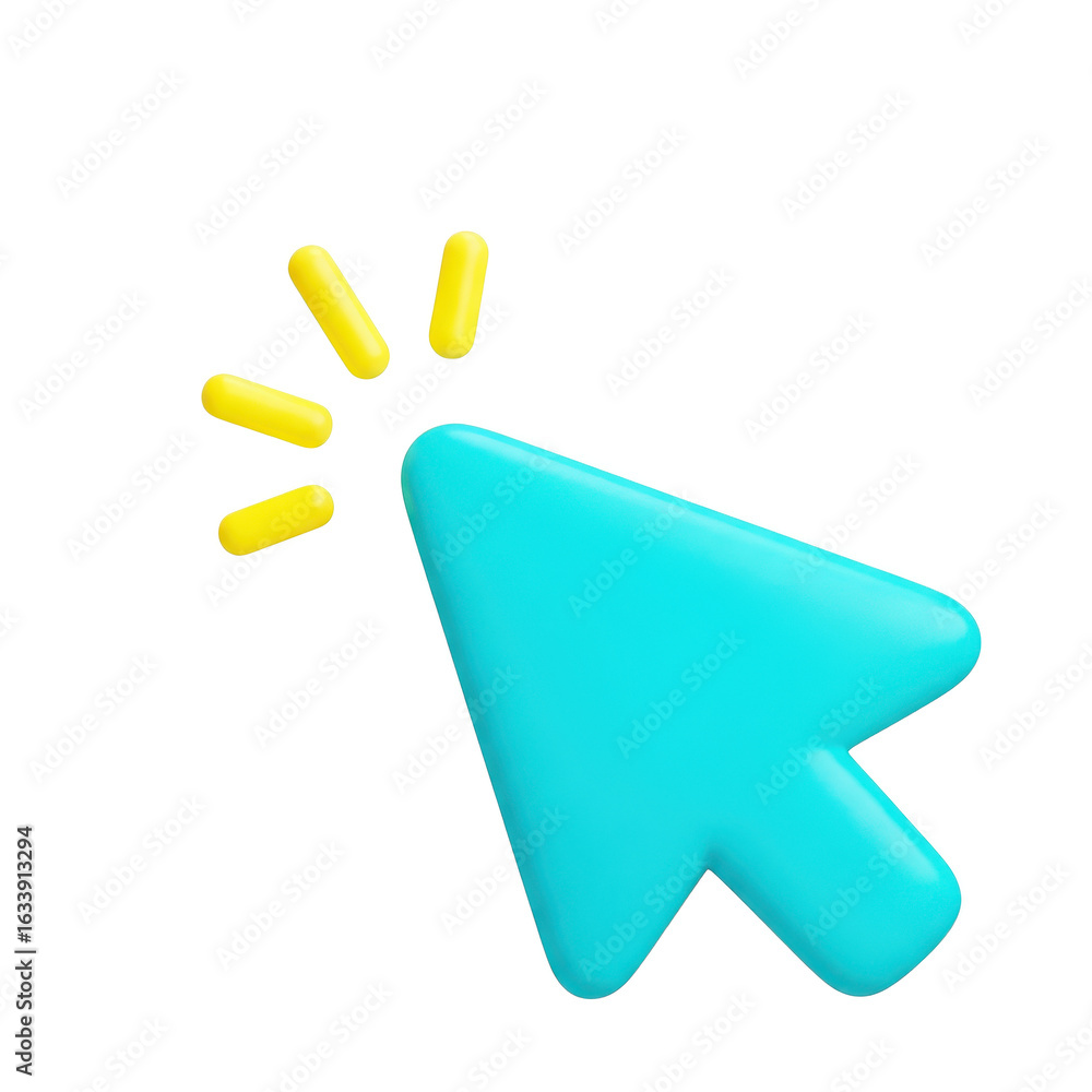 Poster 3d icon of blue cursor arrow isolated on transparent background for digital selection and action