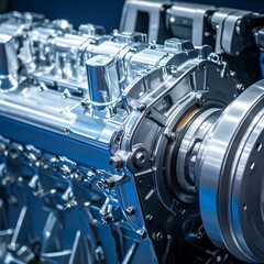 Shiny engine components close-up