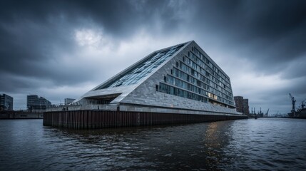 Modern Architecture by the Water, Dramatic Sky