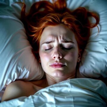 Redhead woman suffers from insomnia and nightmares