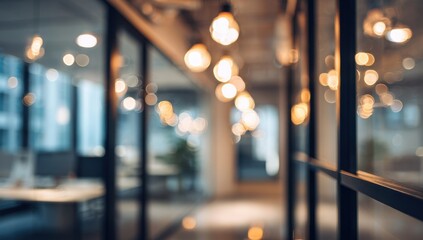 Blurred office hallway with warm lighting