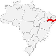 Map of Brazil highlighting the state of Pernambuco. Ideal for geographic studies, travel guides, or projects related to its rich history and vibrant culture