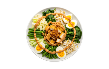 Gado-gado, which is sometimes called lotek, is an Indonesian salad made with lightly boiled, blanched, or steamed veggies along with hard-boiled eggs and fried tofu
