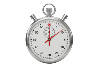 Isolated Classic Chrome Stopwatch with Red Hands and White Face for Timing Events