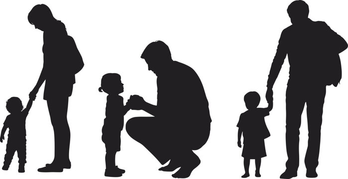 Silhouette of parents with children, family bonding, emotional connection, nurturing relationships, outdoor playtime, parenting moments, child development, love, care, unity