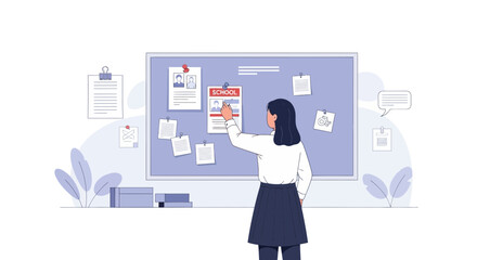 Student Planning Board For School Projects Back View Flat Vector Illustration