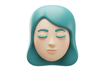 Isolated 3D Render of a Calm Woman's Head with Blue Hair and Closed Eyes in Meditation